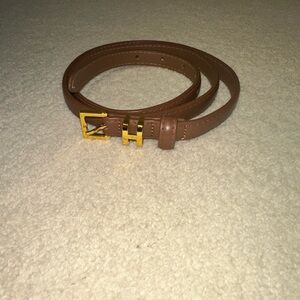 Brown Leather Belt with Gold “H” Buckle